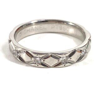 CHANEL Matelasse Quilted 10P Diamond Accessories Platinum Ring Pt950 Silver